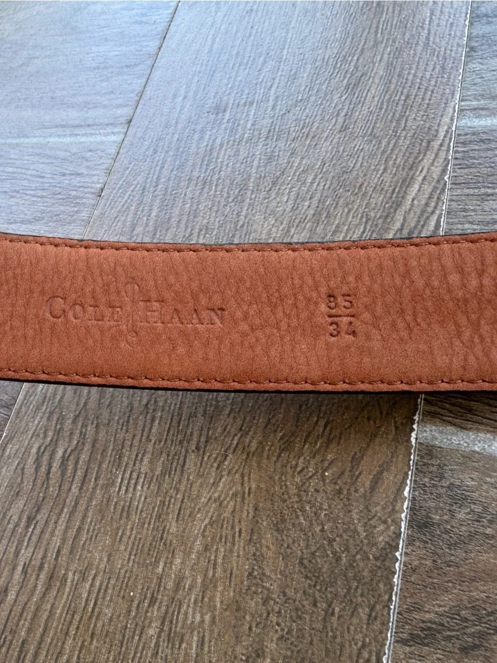 Cole Haan Brown Leather Belt with Polished Silver Buckle Mens 34